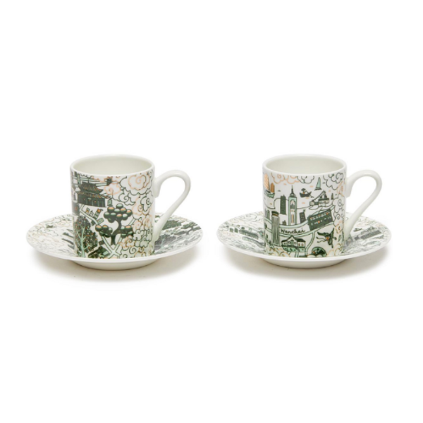 Hong Kong & Kowloon Willow Espresso Cups & Saucers - Set Of 2, Green and Gold by Faux | Young Soy - Wake Concept Store  